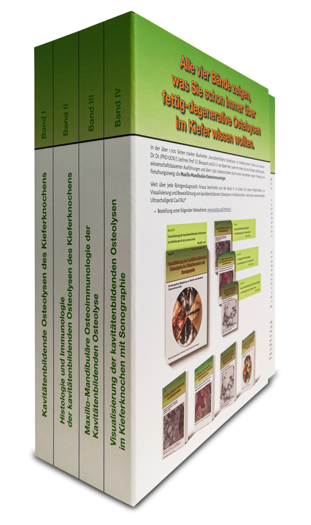 Buchschuber für „Kavitätenbildende Osteolysen im Kieferknochen“ (Bände I-IV in Deutsch)
